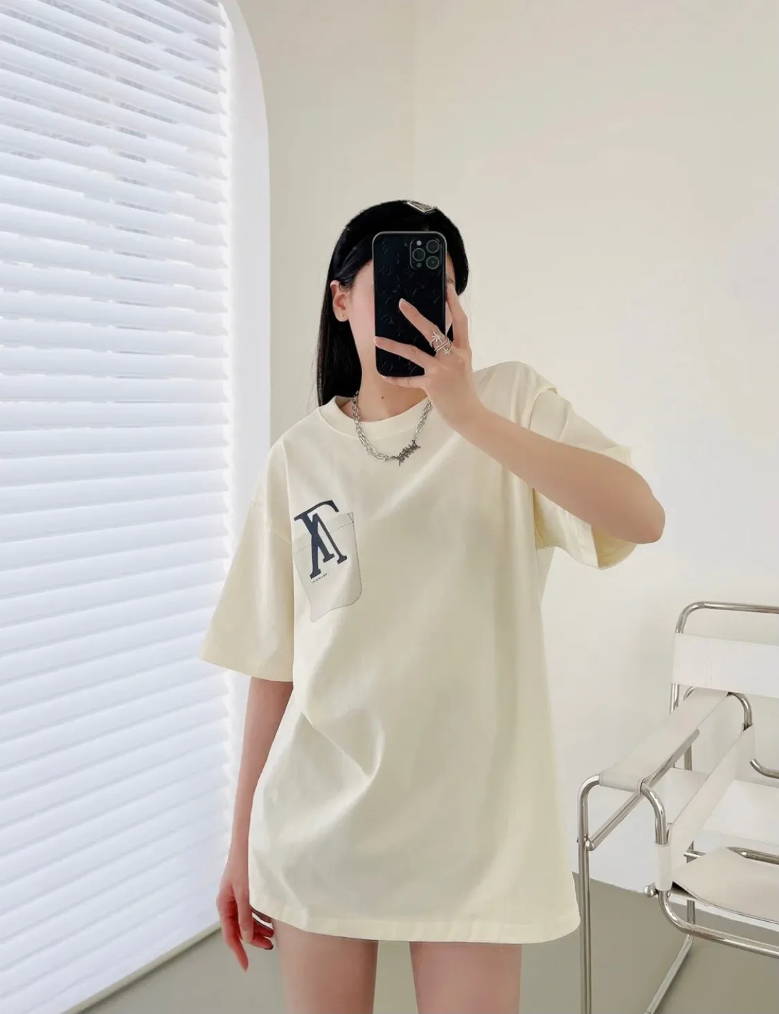 Louis Vuitton/Louis Vuitton 22ss fake pocket letter printed short sleeves